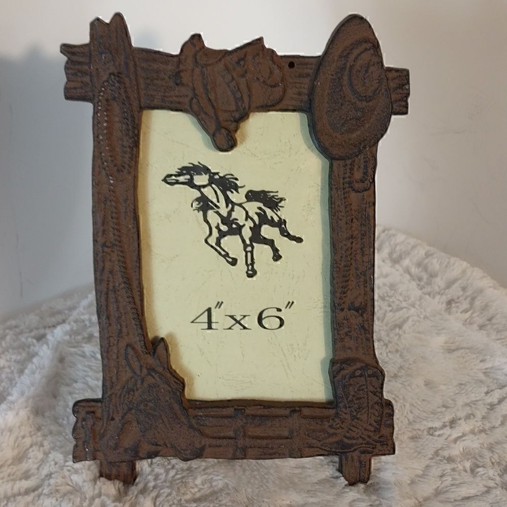 Vtg Western Cast Iron 4" x 6" Rustic Picture Frame